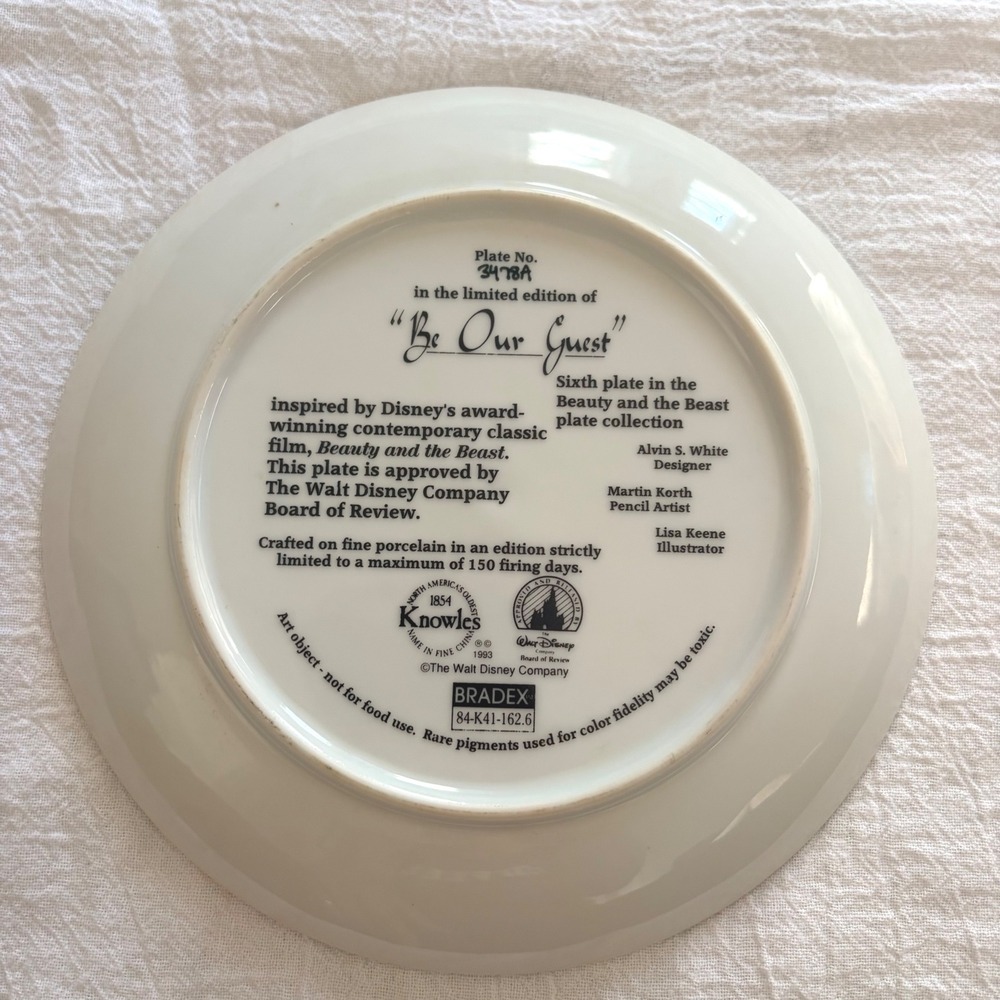 Disney Beauty and the Beast Be Our Guest Collector Plate Knowles 1993 Limited Ed - Picture 4 of 5